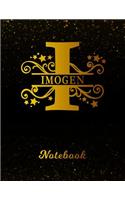 Imogen Notebook: Letter I Personalized First Name Personal Writing Notepad Journal Black Gold Glittery Pattern Effect Cover Wide Ruled Lined Paper for Journalists & 