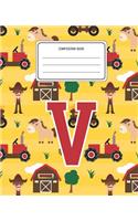 Composition Book V: Farm Animals Pattern Composition Book Letter V Personalized Lined Wide Rule Notebook for Boys Kids Back to School Preschool Kindergarten and Element