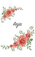 Arja: Personalized Notebook with Flowers and First Name - Floral Cover (Red Rose Blooms). College Ruled (Narrow Lined) Journal for School Notes, Diary Wri