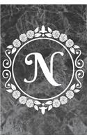 N: Cute Floral Initial Monogram College Ruled Notebook - Pretty Personalized Lined Journal & Diary for Writing Notes for Students for Girls & Women - L