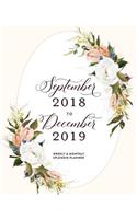 September 2018 to December 2019 Weekly & Monthly Splendid Planner: Elegant Floral Wreath Year and a Half Organizer