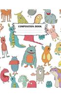 Composition Book: Monster Composition Book, Journal For Kids, 120 Pages, Wide Ruled Book, 8.5" x 11", Monsters On Cover