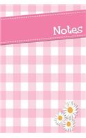 Notes: Cute Pink Check Background with Daisies 6x9 100 Pages Dot Matrix Diary