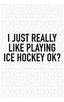 I Just Really Like Playing Ice Hockey Ok?: A 6x9 Inch Matte Softcover Diary Notebook With 120 Blank Lined Pages And A Funny Skating Sports Fanatic Cover Slogan