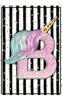 Unicorn Monogram Dot Grid Bullet Journal Notebook - Cute Unicorn Personalized Journal Diary with Dotted Pages - Letter B