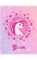 Gwen: Unicorn Large Blank Primary Handwriting Learn to Write Practice Paper for Girls - Pink Purple Magical Horse Personalized Letter G Initial Custom Fir