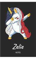 Zelie - Notes: Noms Personnalisé Carnet de notes / Journal pour les filles et les femmes. Licorne qui dab aux cheveux aux couleurs du drapeau français. Accessoires