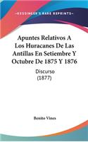 Apuntes Relativos A Los Huracanes De Las Antillas En Setiembre Y Octubre De 1875 Y 1876: Discurso (1877)