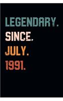 Blank Lined Journal, Notebook, Diary, Planner - Legendary Since July 1991 - 28th Birthday Gift For 28 Years Old Men and Women born in July: Medium College-Ruled Journey Diary, 110 page, Lined, 6x9 (15.2 x 22.9 cm)