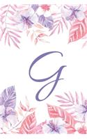 G: Initial G Monogram Notebook Journal Gift Pink and Purple Tropical Floral design