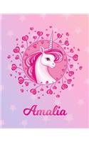 Amalia: Unicorn Large Blank Primary Handwriting Learn to Write Practice Paper for Girls - Creative Pink Purple Magical Horse Personalized Letter A Initial C