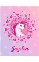 Jayden: Unicorn Large Blank Primary Sketchbook Paper - Pink Purple Magical Horse Personalized Letter J Initial Custom First Name Cover - Drawing Sketch Book