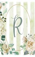 Notebook 6"x9", Letter R, Green Stripe Floral Design: (18 Letter/Initial R - Green Stripe Floral Design Notebook 6"x9" Alphabet)