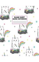 Blank Sheet Music Notebook: Cute Unicorn Matte Cover Design with 110 Pages White Paper Interior for Musician Students and Professionals Playing Piano, Ukelele, Mandolin and oth