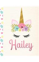 Hailey: Personalized Unicorn Primary Story Journal For Girls With Pink Name - Half Ruled Dotted Midline and Blank Picture Space - Kindergarten to Early Chil