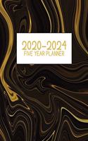 2020-2024 Five Year Planner: Jan 2020-Dec 2024, 5 Year Planner, golden black swirl marbled igital paper cover, featuring 2020-2024 Overview, daily, weekly, monthly view, areas f