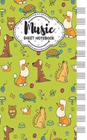 Music Sheet Notebook: Blank Staff Manuscript Paper with Cute Pets Design Themed Cover