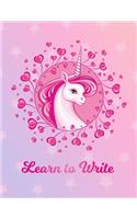 Learn to Write: Unicorn Large Blank Primary Handwriting Learn to Write Practice Paper for Kids Girls - Creative Pink Purple Magical Horse Cover - Dotted Midline Rul