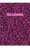 Julianna: Personalized Pink Leopard Print Notebook (Animal Skin Pattern). College Ruled (Lined) Journal for Notes, Diary, Journaling. Wild Cat Theme Design wi