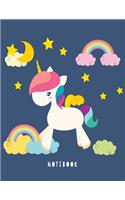 Notebook: Unicorn Of The DarkBlue Cover and Notebook Journal Diary, 110 Lined pages, 8.5" x 11"(4 Unicorn Notebook)