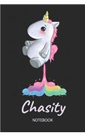 Chasity - Notebook: Blank Ruled Personalized & Customized Name Rainbow Farting Unicorn School Notebook Journal for Girls & Women. Funny Unicorn Desk Accessories for Kin