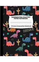 Handwriting Practice Paper Notebook Primary Composition Notebook: Black Dinosaur Pattern: Blank Writing Sheets Journal Workbook with Dotted Lines for Kids: Preschool, Kindergarten, Pre K, K-3 Students Prehistoric C