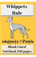 Whippets Rule Blank Lined Notebook 6 X 9 150 Pages