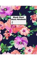 Blank Sheet Music Notebook: Easy Blank Staff Manuscript Book Large 8.5 X 11 Inches Musician Paper Wide 12 Staves Per Page for Piano, Flute, Violin, Guitar, Trumpet, Drums, Cell