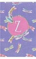 Z: Dragonfly Journal, personalized monogram initial Z blank lined notebook - Decorated interior pages with dragonflies