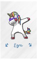 Ezra A5 Lined Notebook 110 Pages: Funny Blank Journal For Personalized Dabbing Unicorn Family First Name Middle Last. Unique Student Teacher Scrapbook/ Composition Great For Home Sch