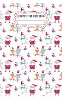 Composition notebook: Journal Notebook-Cute Bear Deer Forest Woodland Santa Claus Hat Cartoon Animals Fox Wolf Bird Xmas Christmas December Wide Ruled Paper Winter Blank 