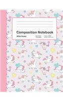 Composition Notebook: Unicorn Pattern - Wide Ruled:: Softcover Book - Home Office, School, Girl Student Teacher, Class Writing Paper:: 7.44" x 9.69" - 100 lined pages - 5