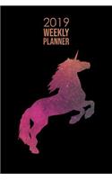 2019 Weekly Planner: Unicorn: Pink and Black Galaxy Design