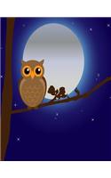 Notebook: Owl Moonlight Night 8.5 X 11 202 Lined Pages