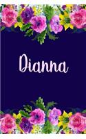 Dianna: Personalized Name Pink Floral Design Matte Soft Cover Notebook Journal to Write In. 120 Blank Lined Pages