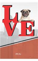 Pug W Glasses: Dog Love Park Isometric Dot Paper Notebook Book Is 120 Pages 6"x9"