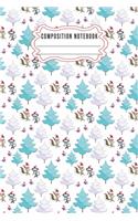 Composition notebook: Journal Notebook-Cute Bear Deer Forest Woodland Santa Claus Hat Cartoon Animals Fox Wolf Bird Xmas Christmas December Wide Ruled Paper Winter Blank 