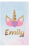 Emily: Personalized First Name Unicorn Gift Birthday Girl Notebook Journal 104 Pages