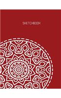 Sketchbook: Big Mandala On Red Cover Blank pages, Extra large (8.5 x 11) inches, 110 pages, White paper, Sketch, Draw and Paint(2 Mandala Sketchbook Cover1)
