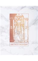 The High Priestess: College Ruled Journal - 8.5 x 11 A4 Notebook - Soft White Marble and Rose Gold Tarot Card - 150 College Ruled Lined Pages