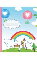 Pink Balloon Heart Cute Rainbow Heart Unicorn Cover Girl Composition Wide-ruled blank line School Notebooks