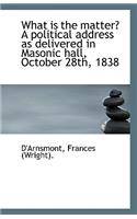 What Is the Matter? a Political Address as Delivered in Masonic Hall, October 28th, 1838