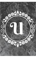 U: Sketchbook - Cute Personalized Floral Initial Monogram Drawing Book for Artists - Pretty Doodling Pad for Students for Girls & Women - Letter U - Bl