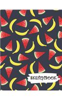 Sketchbook: Bright Cartoon Watermelon & Banana Fun Framed Drawing Paper Notebook