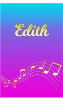 Edith: Sheet Music Note Manuscript Notebook Paper - Pink Blue Gold Personalized Letter E Initial Custom First Name Cover - Musician Composer Instrument Com