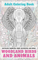 Woodland Birds and Animals - Adult Coloring Book - Antelope, Hamster, Hare, Alligator, and more