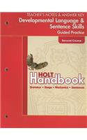 Holt Handbook Developmental Language & Sentence Skills Guided Practice Second Course Teacher's Notes & Answer Key