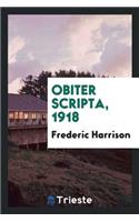 Obiter Scripta, 1918