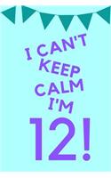 I Can't Keep Calm I'm 12!: Teal Blue Purple Balloons - Twelve 12 Yr Old Girl Journal Ideas Notebook - Gift Idea for 12th Happy Birthday Present Note Book Preteen Tween Basket 