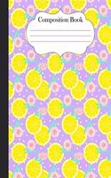 Composition Book: Lemons with Purple background 8.5"x11" notebook college ruled for girls women